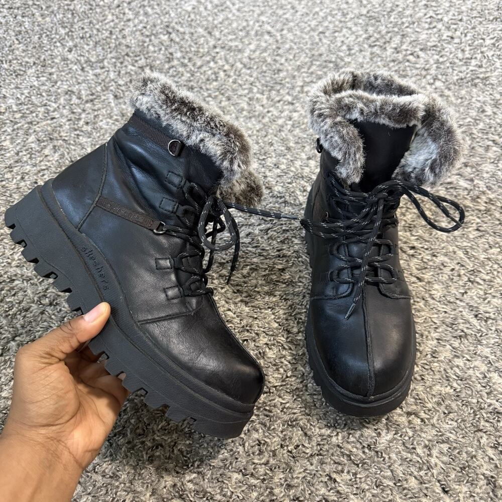 Black Faux-Fur Lined Platform Winter Boots for Women